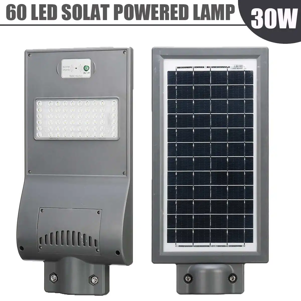 

All-in-one 2835LEDs 30W Solar Power Street Light PIR Motion Sensor DIM/Bright Lighting Mode for 50mm Mount Outdoor Street Light