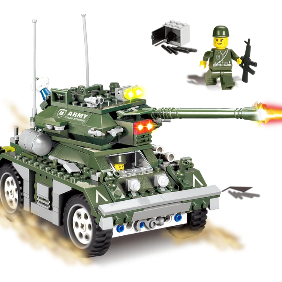 

KAZI 84003 351pcs 3D large Plastic building block sets enlighten bricks blocks children toy Military Czech Armored kids toys