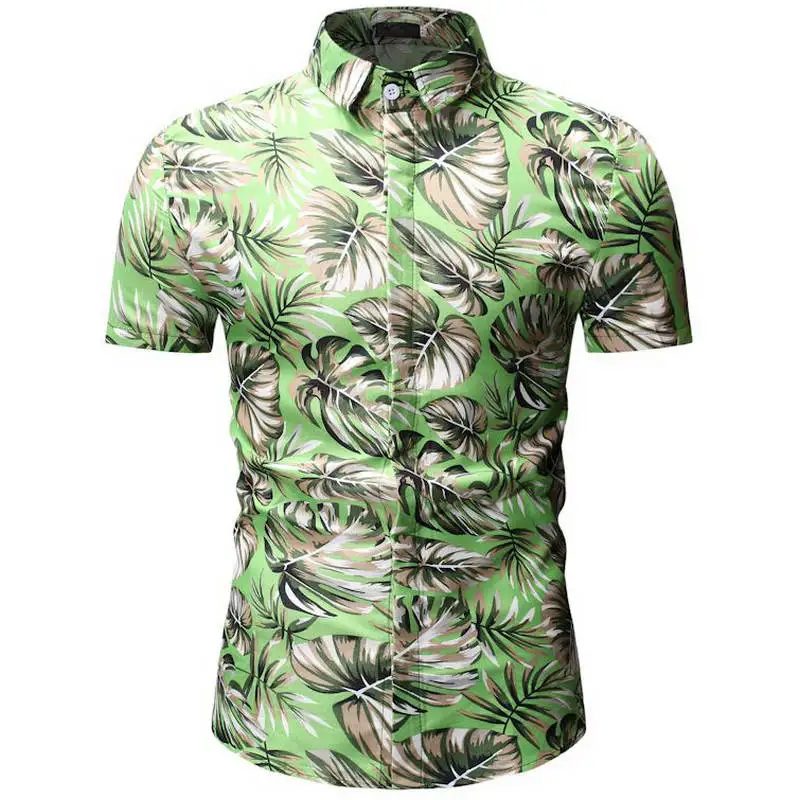 Новые летние мужские пляжные Гавайские рубашки с коротким рукавом, хлопковые повседневные рубашки с цветочным принтом обычного размера плюс XXXL, модная мужская одежда - Цвет: YS22 green