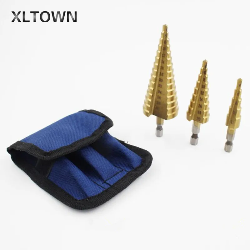 XLTOWN 3PCS Straight shank step drill bit Step drill alloy thin