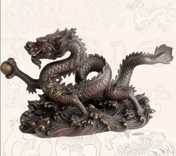 

China Bronze Copper Home Decoration Fengshui God Water Dragon Hold Bead Statue