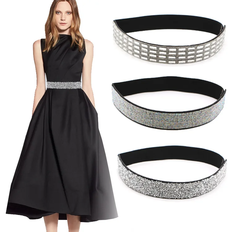 Donna Cinghia di Vita di Modo di Bling Handmade Strass Intarsiato Elastico Lucido per Abiti Femminili della Camicia del Cappotto Cintura Larga Cintura Fiocchi E Fasce