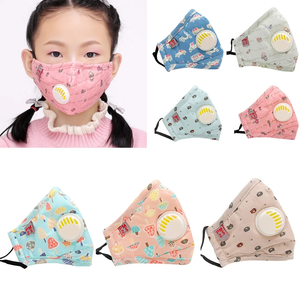 

DUAI Child Kids Cotton Anti-Dust Mouth Masks Cute Colorful Cartoon Printed PM2.5 5 Layer Filter Respirator With Breath Valve