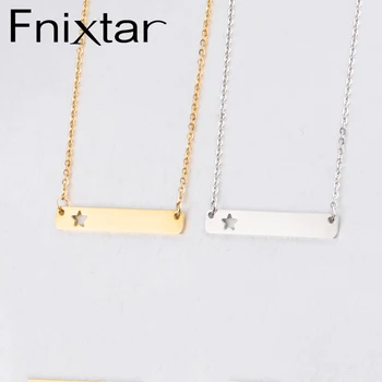 

Fnixtar 35*6mm Hollow Small Star Blank Bar Tig Charm Necklace Mirror Polish Stainless Steel DIY Engrave Necklace18in20Piece/lot