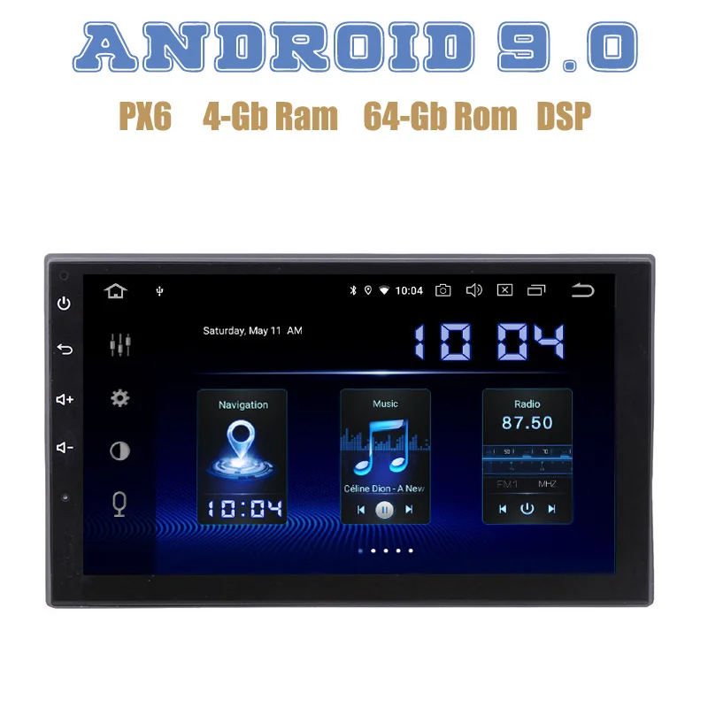 

IPS screen Two Din Universal Android 9.0 Car GPS Radio Player PX6 DSP 4G WIFI USB 4+64GB Auto Stereo