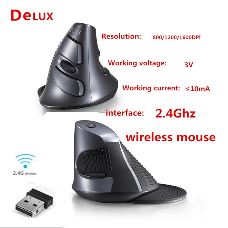 

Delux M618GX Vertical Mouse For PC Laptop 6 Buttons 1600DPI Optical Mouse Ergonomic Vertical Wireless Mouse