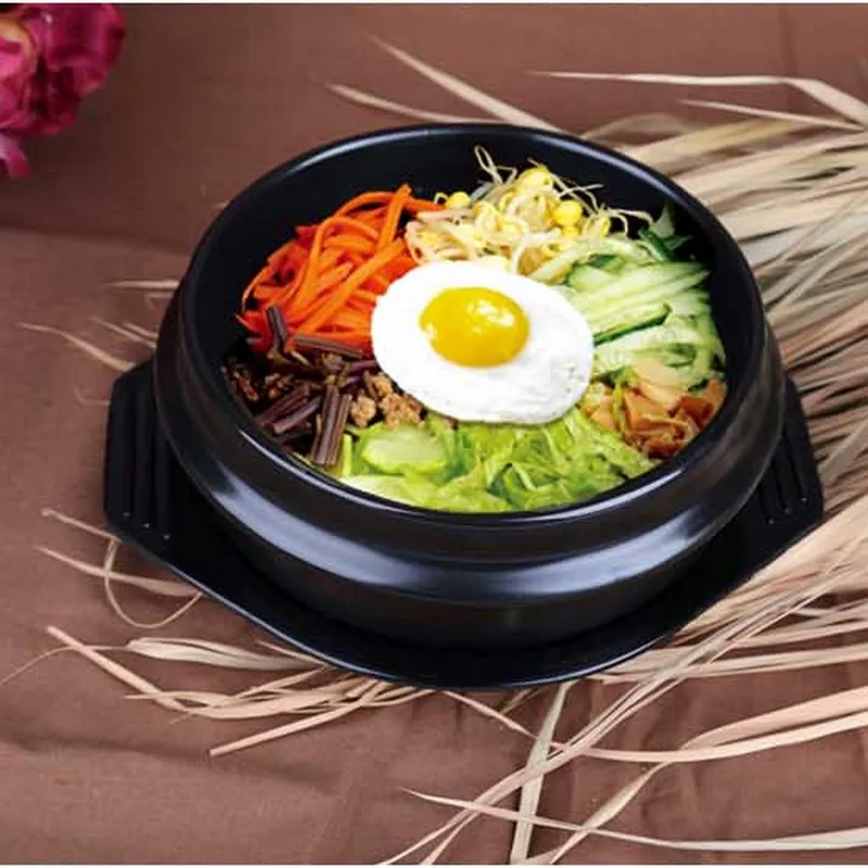 Large, No Lid 52.3 OZ - Premium Ceramic with Melamine Tray Korean Cooking Korean Stone Bowl By Whitenesser Stone Pot Sizzling Hot Pot for Bibimbap and Soup