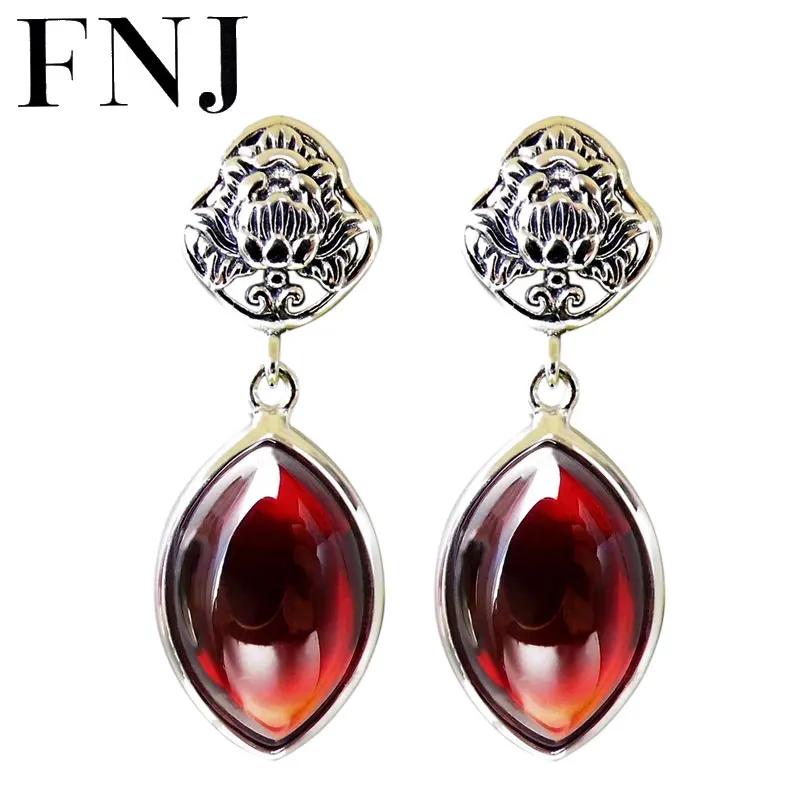 

925 Silver Flower Earring Natural Yellow Green Stone 100% S925 Sterling Silver boucle Red Zircon Drop Earrings for Women Jewelry