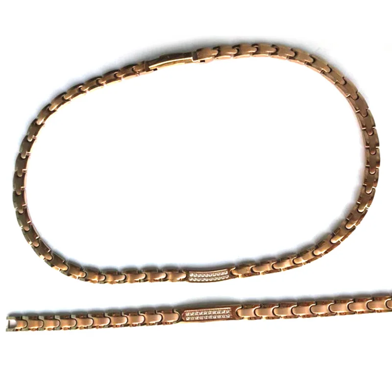 

Necklace Bracelet Set Titanium Steel Zircon Magnet Necklace Rose Gold Bracelet Men Women M8694