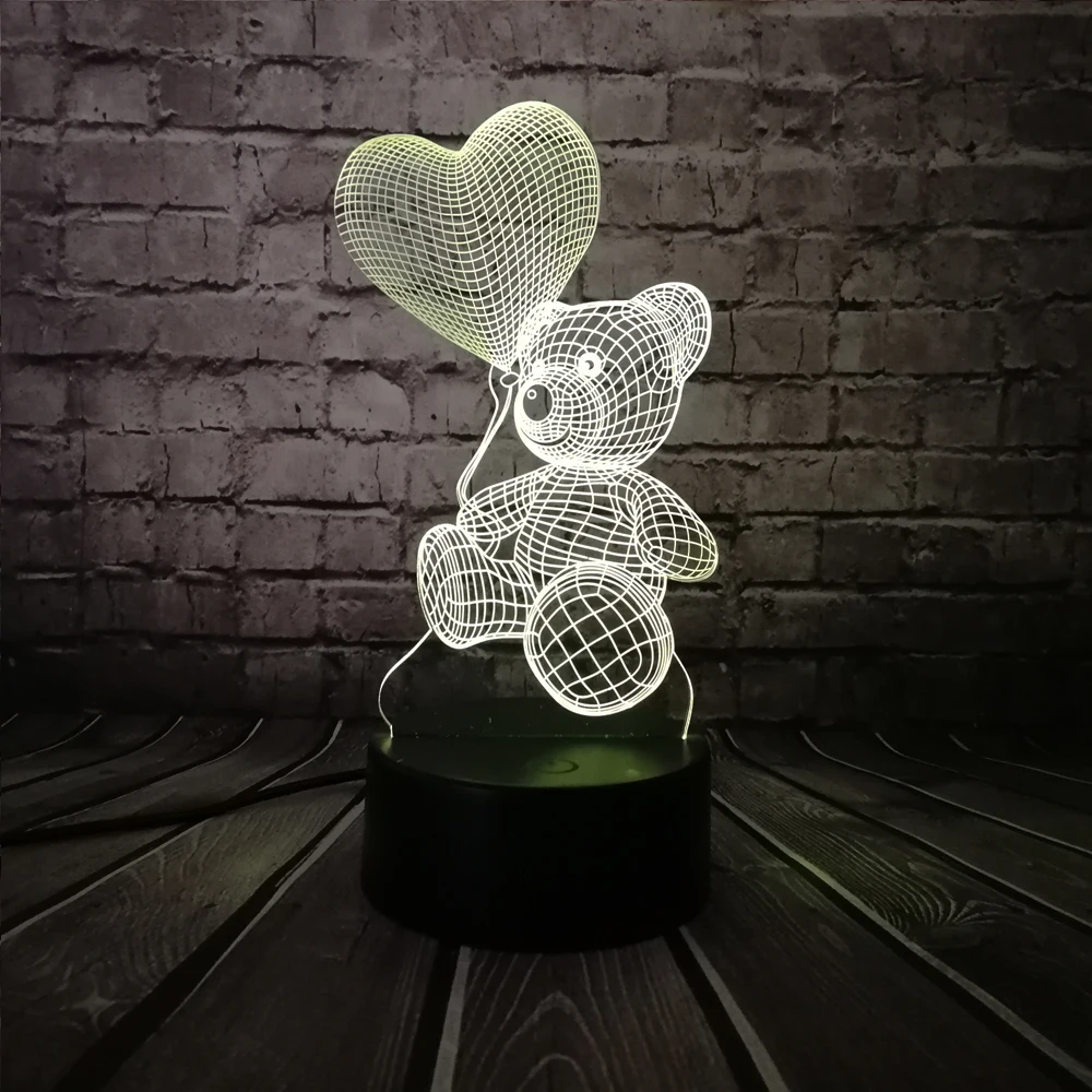 Детский плюшевый медвежонок воздушный шар с сердечком 3D USB светодиодный