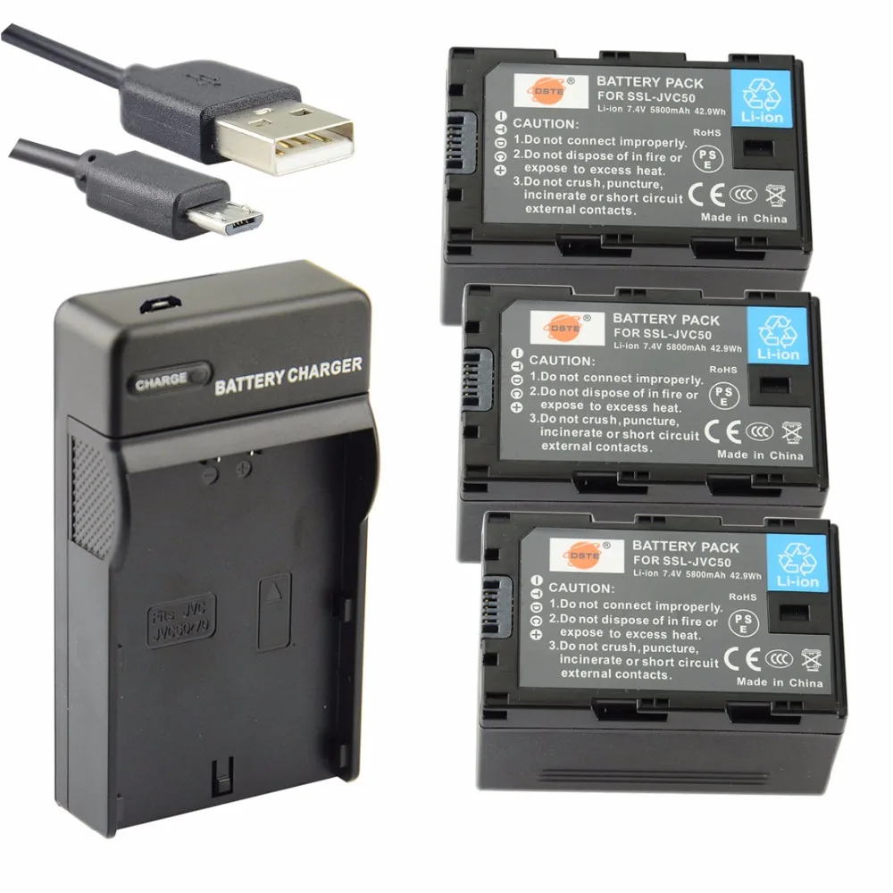 

DSTE 3pcs SSL-JVC50 Li-ion Battery + UDC164 usb charger for JVC GY-HM600 GY-HM650 GY-LS300 Camera