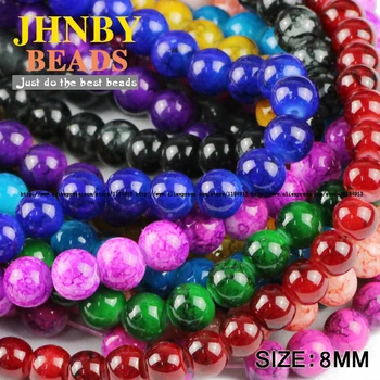 

JHNBY Flowering glass beads 8MM 100pcs Top quality Loose Beads Round Assorted Colorful beads ball Jewelry Bracelet making DIY