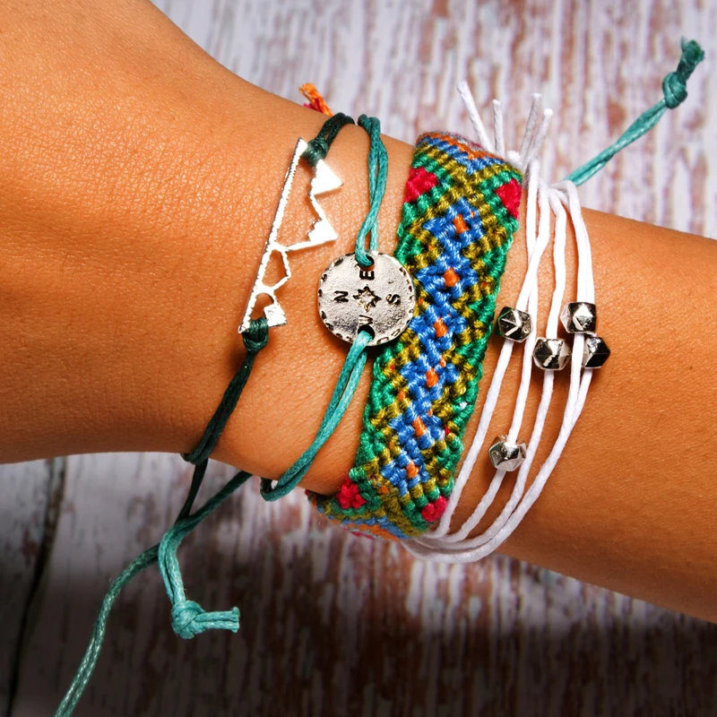 4 Pieces Compass Bohemian Summer Bracelet Set Boho Fashion Beach Weave