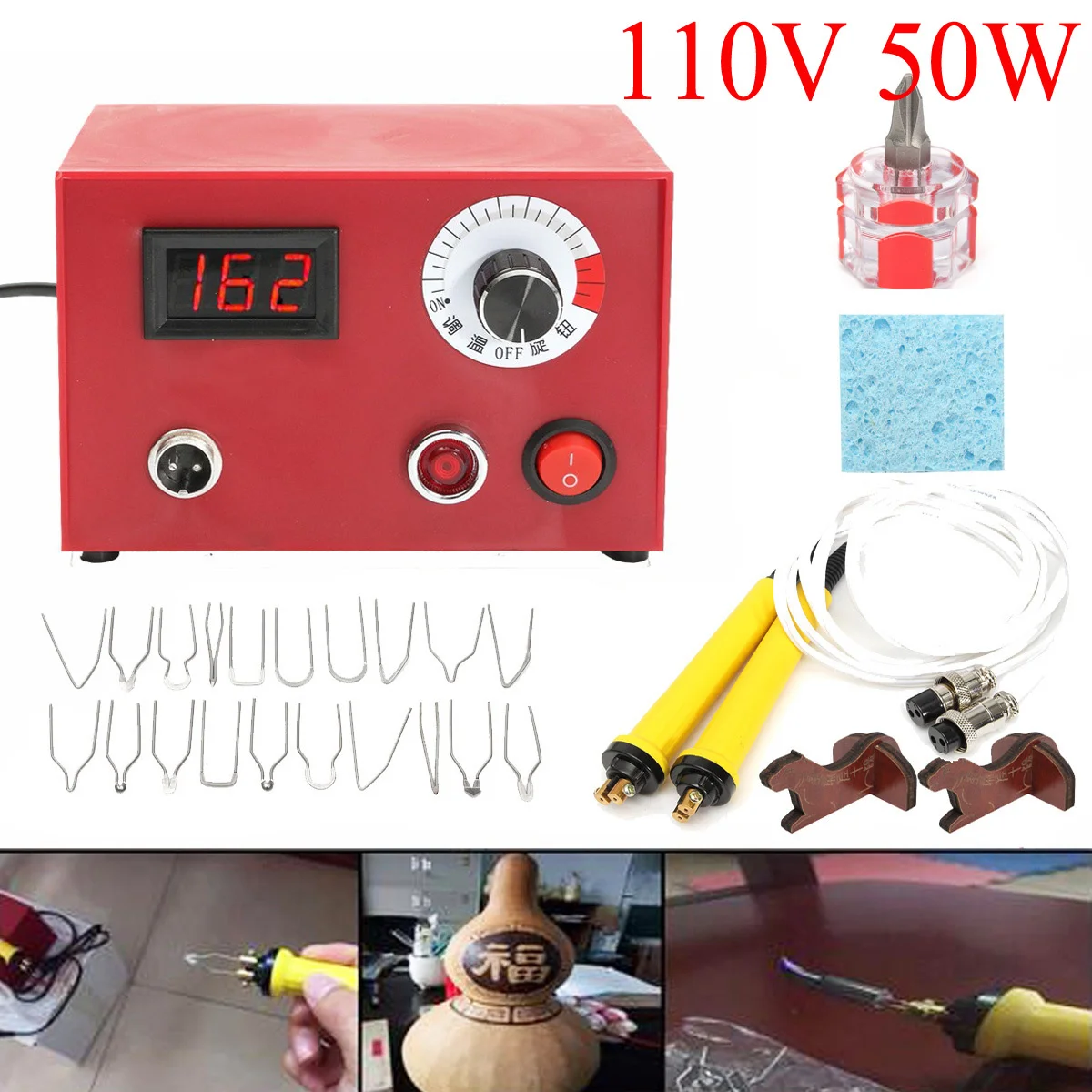 

110V 50W Digital Multifunction Pyrography Machine + 2pcs Wood Burning Pen Craft Engraving Engraver Tool