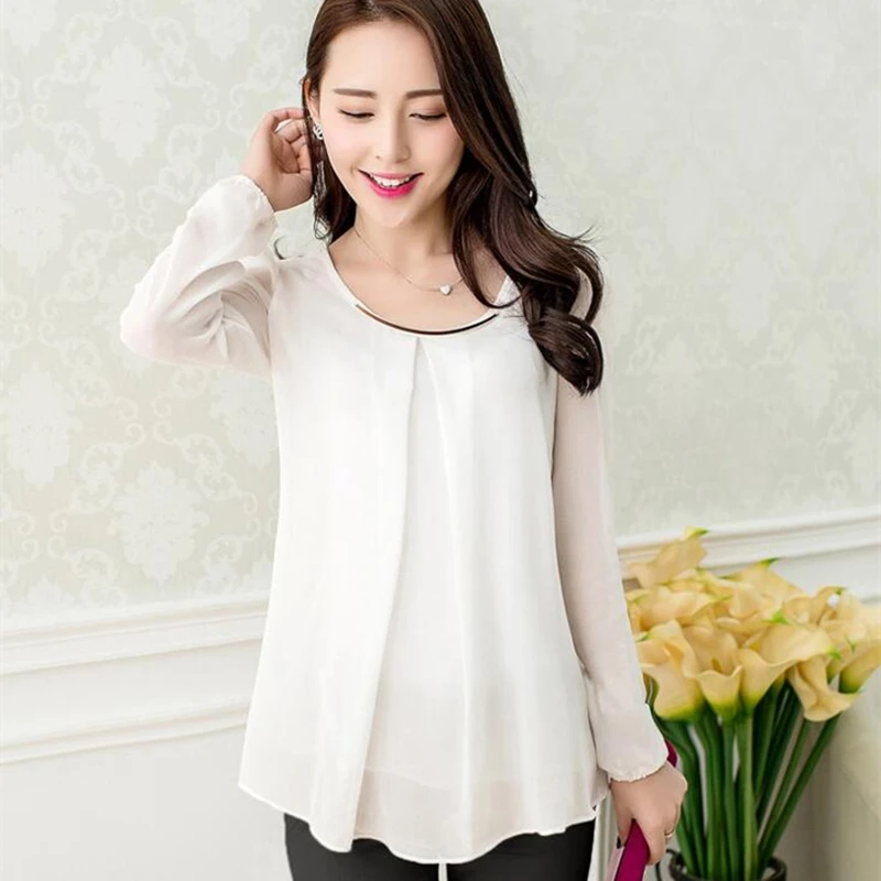 XXXXL Blusas 2020 Новая женская шифоновая блузка с круглым вырезом повседневная блуза