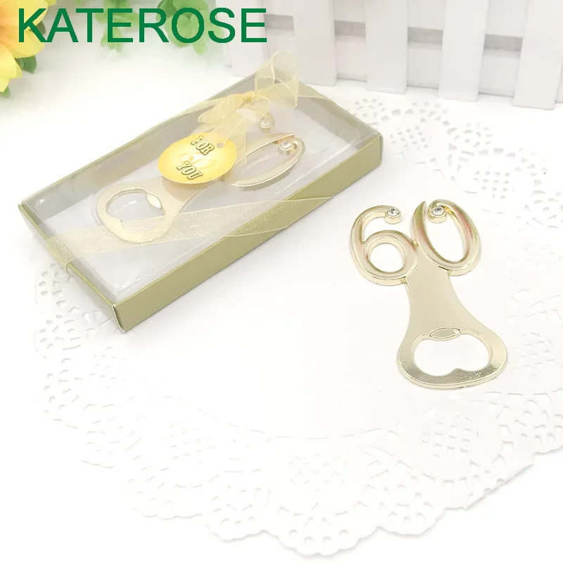 

80PCS Gold 60th Design Bottle Opener Wedding Birthday Anniversary Gift Number 60 Metal Beer Openers Bridal Shower Favors