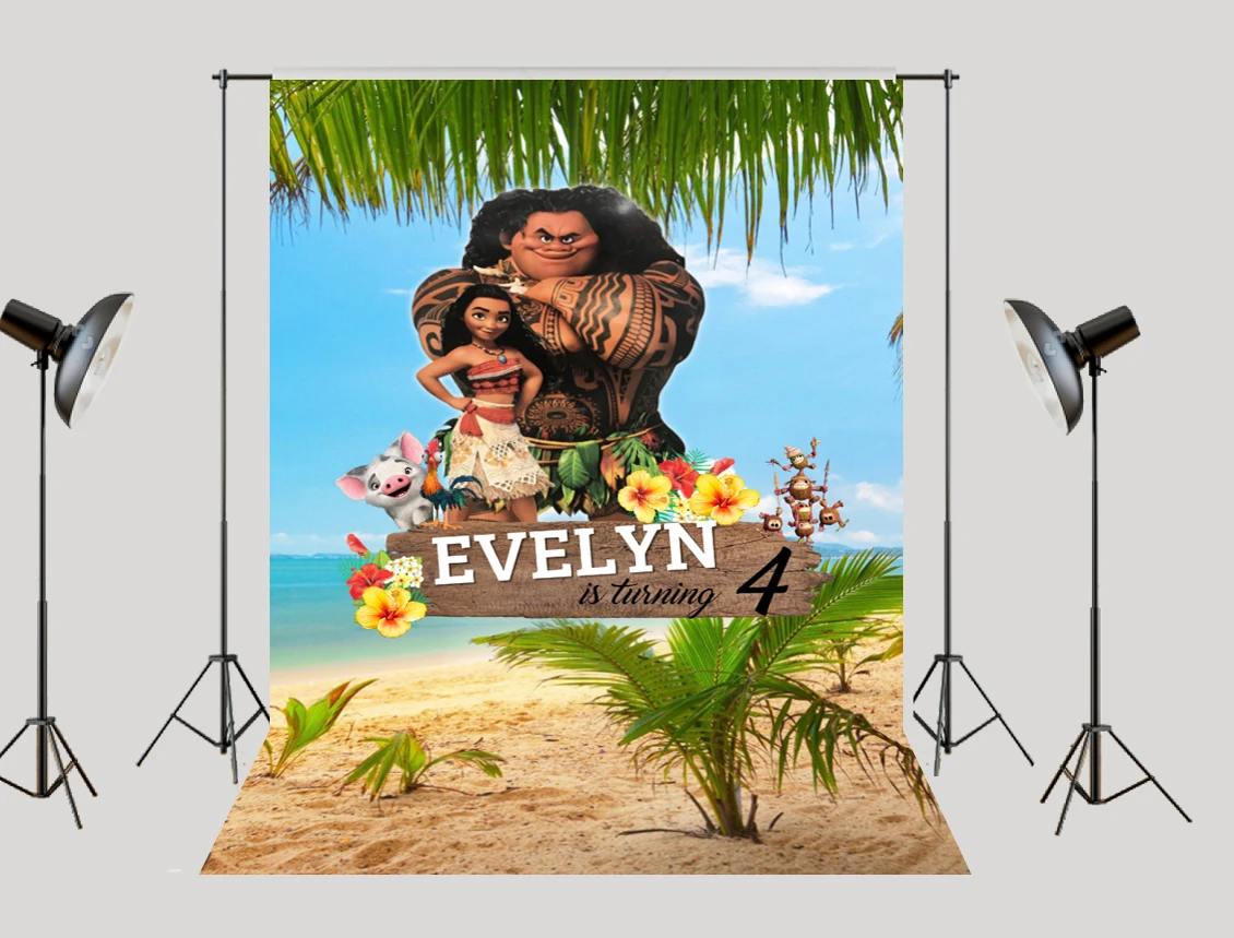 

HUAYI Moana backdrop for Photography photo background baby shower Custom birthday banner party decoration studio props Sm-098