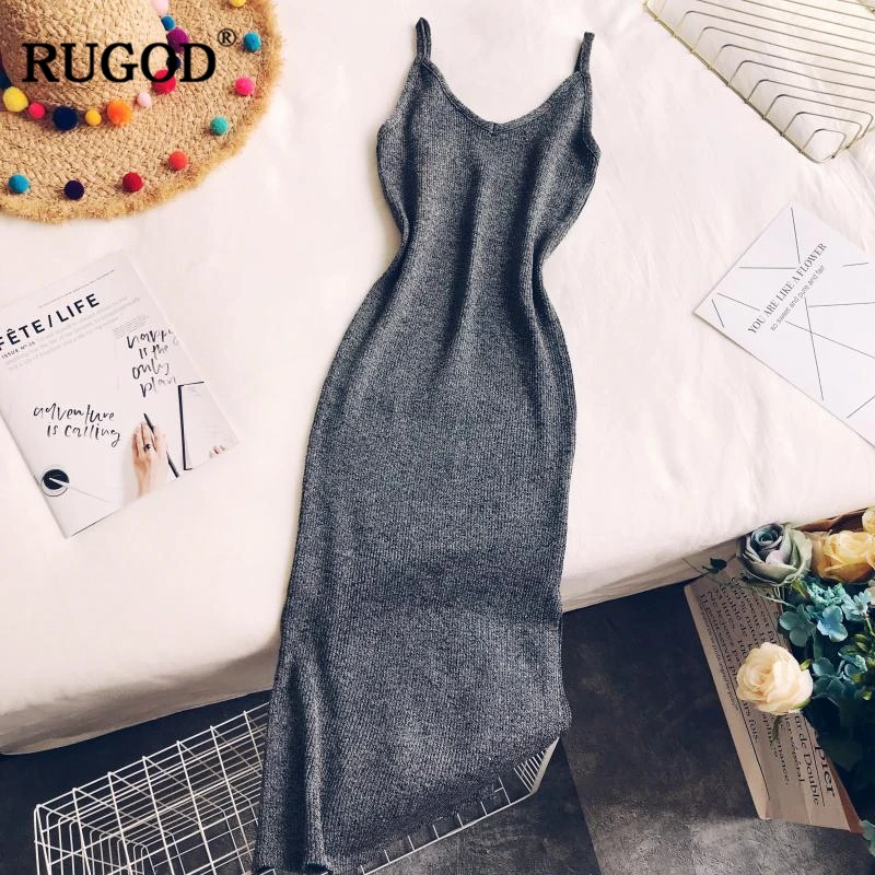 

RUGOD New Sheath Women Dress Solid V-Neck Sleeveless Women Midi Dress Sexy Bodycon Dress Autumn Dress Elegant vestidos