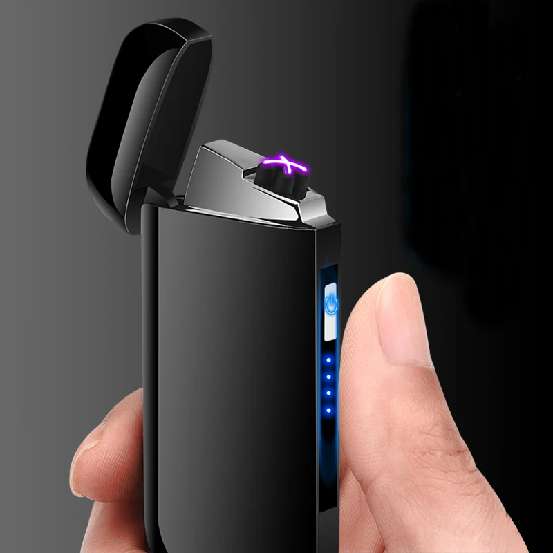 LED Switch Dual Arc Plasma Lighter USB Rechargeable Windproof Flameless