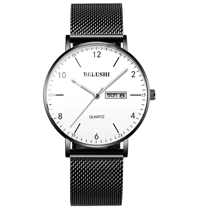 Мужские наручные часы, мужские классические деловые кварцевые часы, роскошные Брендовые мужские часы, наручные часы, мужские часы - Цвет: black white mesh