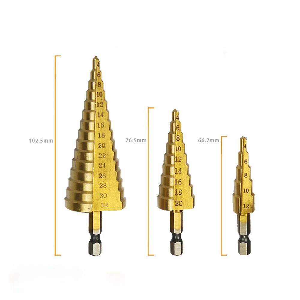 3pcs Large HSS Steel Step Cone Cut Set Drill Tools Titanium Drill Bits Hole Cutter Durable Coated Metal Drill Bit 4-12/20/32mm