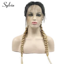 Sylvia блонд Омбре конский хвост плетеные синтетические кружева передние парики с детские волосы натуральный ящик косы термостойкие волокна волос