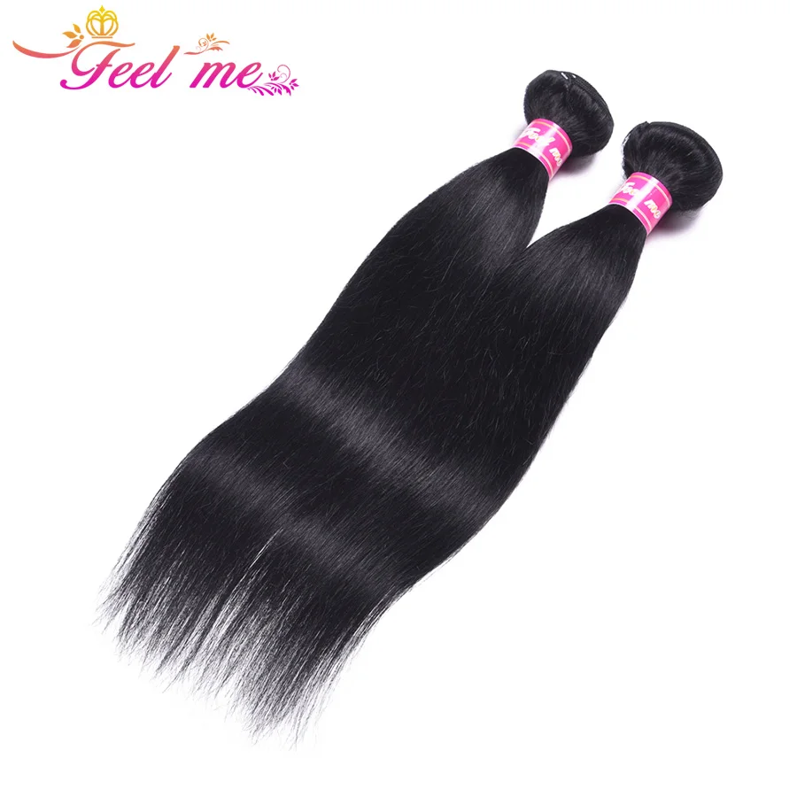 Feel Me Indian Straight Hair Bundles #1 Jet Black Human Hair Bundles Hair Weaves 10-26inch Pre-Colored Hair Extension Non Remy