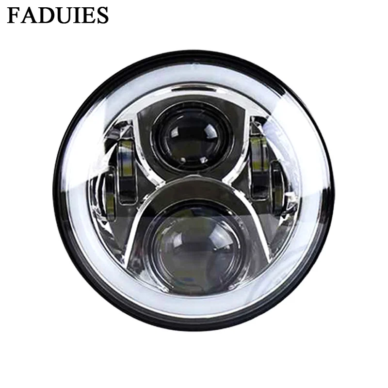 

FADUIES 7" Round 50W Angle Eyes LED Projector Motorcycle Headlight with DRL Bulb For Motorcycle Road King FLHR