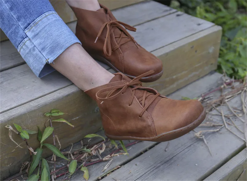 HOVINGE(35-42) женские ботильоны женские ботинки ручной работы из натуральной кожи весенне-Осенняя обувь на шнуровке с квадратным носком женская обувь(5