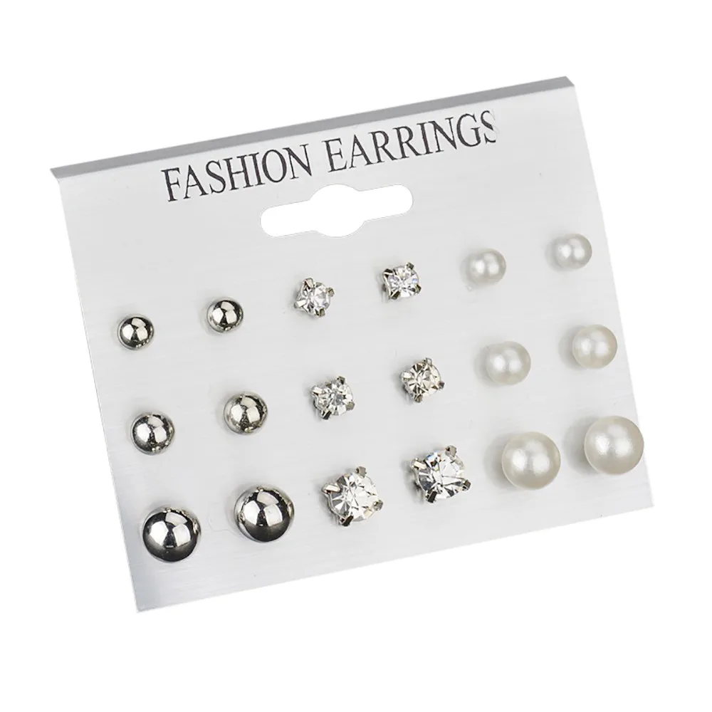 

Zerotime #P8 2019 NEW FASHION Earrings Ear Ring Set Combination Of 9 Sets of pearl and crystal Minimalist style Free Shipping