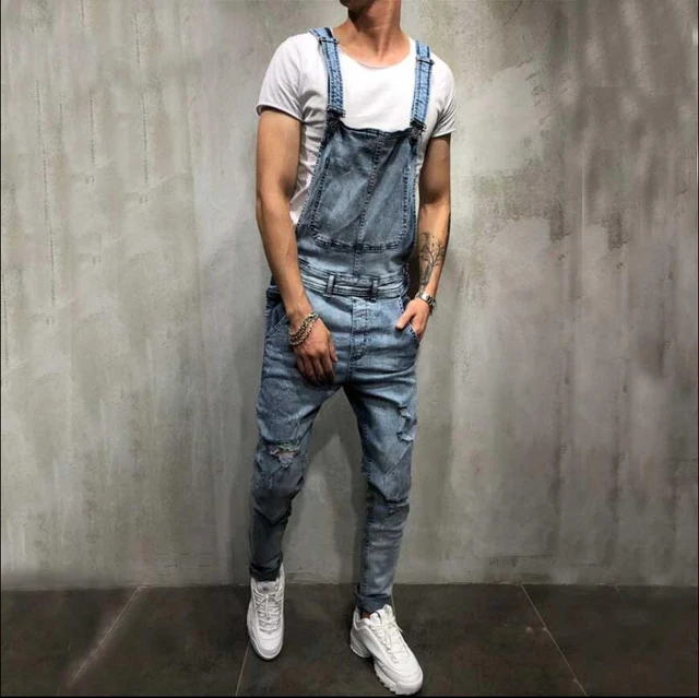 Pantalones de mezclilla con pechera para hombre peto el stico con