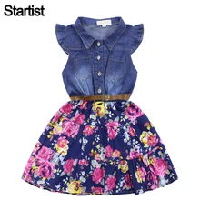 Летнее джинсовое платье без рукавов для девочек; Vetement; детское платье с цветочным рисунком для девочек; летняя одежда для девочек-подростков 6, 8, 10, 12, 14 лет