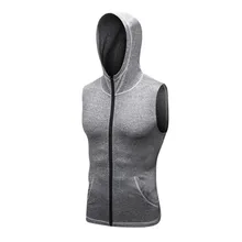 Мужской облегающий жилет без рукавов Спортивные Леггинсы, одежда на молнии с капюшоном, быстросохнущая куртка