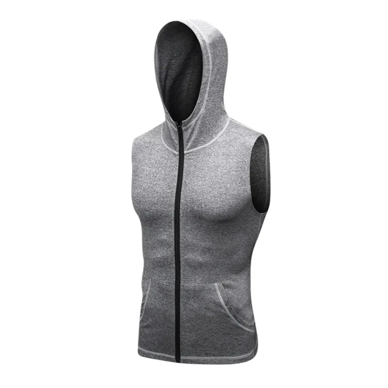 Men's tight-fitting sleeveless vest Sports running training gym clothes Zipper hooded quick-drying jacket Men's tight-fitting sleeveless vest Sports running training gym clothes Zipper hooded quick-drying jacket