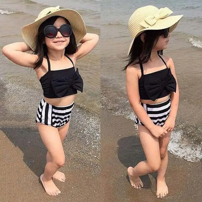 bambino bikini set halter bowknot costume da bagno a vita alta ragazze bambini costume da bagno