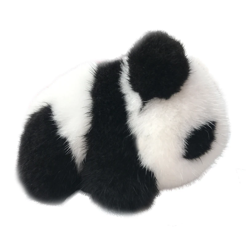

Real mink fur key chain pendant super cute fluffy pom pom black and white panda handbag doll peandant decor adorable small panda
