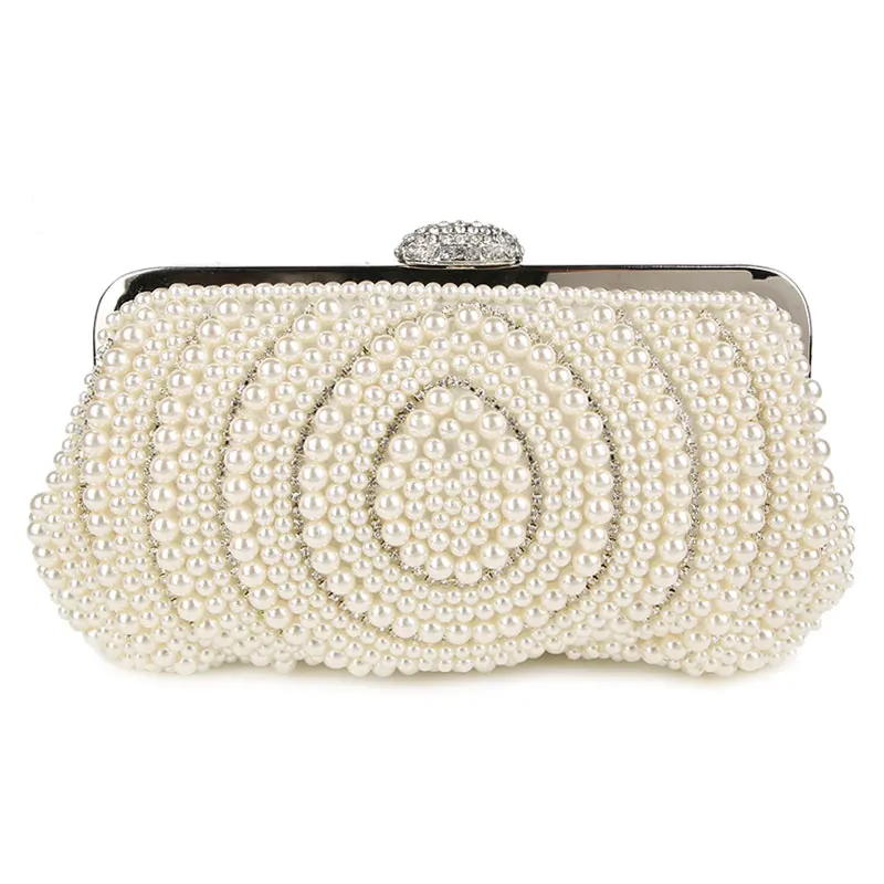 Luxy Moon Beige Beaded Bridal Clutch Bag for Wedding Front View