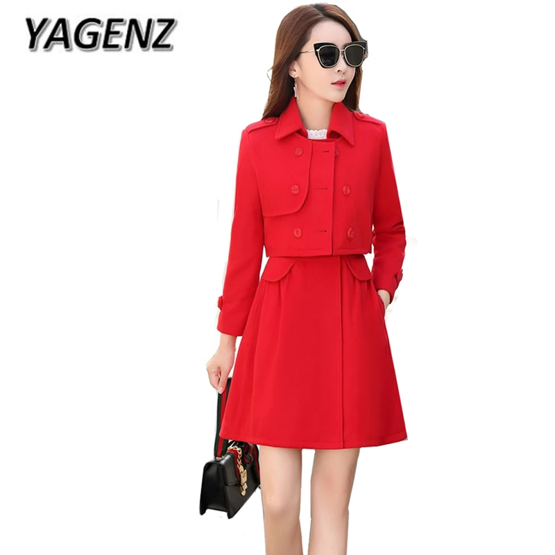 YAGENZ 2017 2 piece set Autumn Winter New Woolen font b Jackets b font Temperament Slim