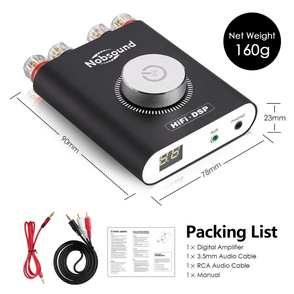 Nobsound Mini Bluetooth 5 0 TPA3116 Digital Power Amplifier Hifi DSP Stereo Headphone Amp 200W Without Adapter