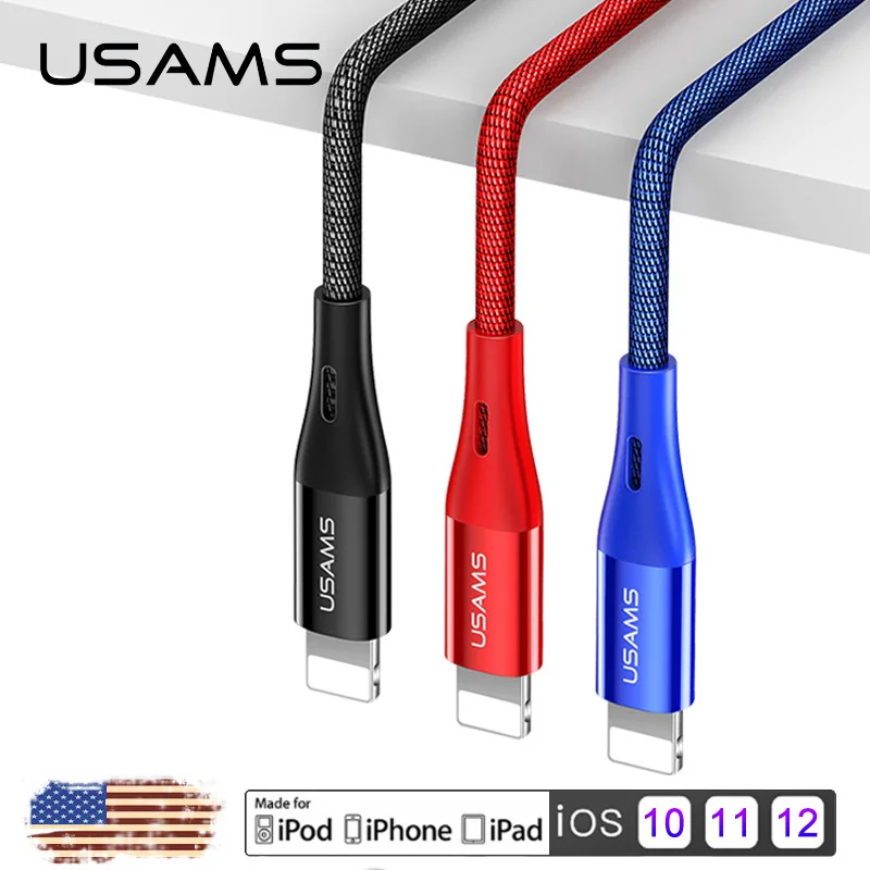 USAMS كابل يو اس بي ل فون X XS ماكس XR 8 7 6 6 S زائد 5 5 S سريع شاحن LED الإضاءة مزامنة البيانات USB شحن سريعة كابلات منتجات APPLE