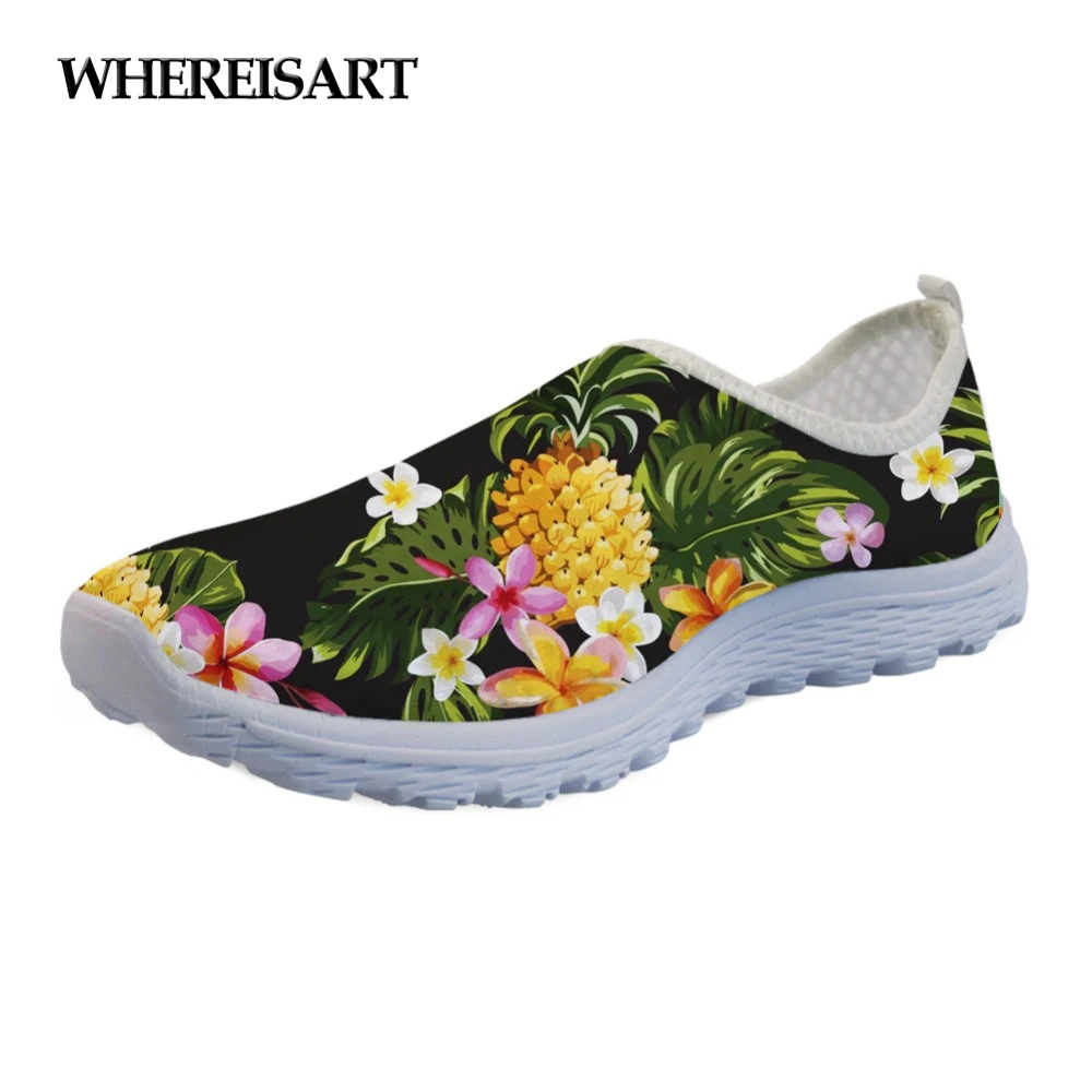 

WHEREISART Spring Summer Flats Women's Shoes Fashion Fruit Pineapple 3D Pattern Casual Mesh Sneakers for Teenage Girls Comfort