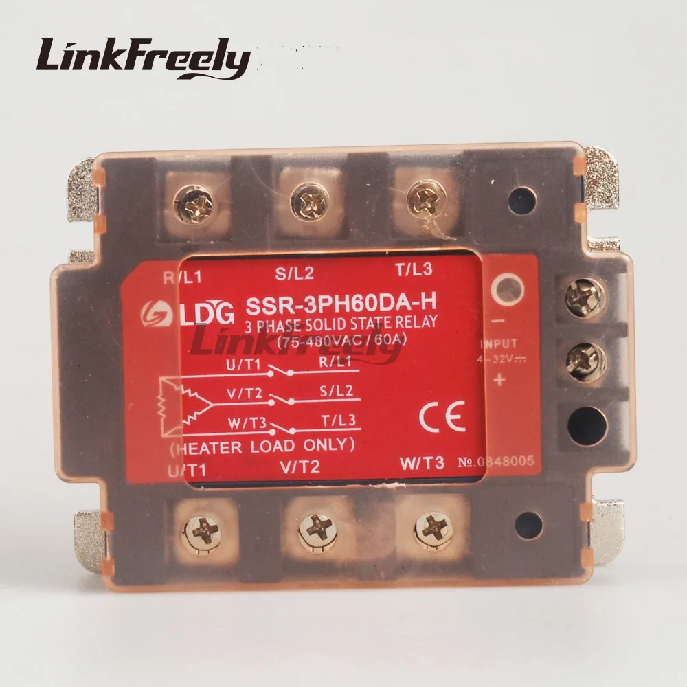 

SSR-3PH60DA-H LED Panel Three 3 Phase AC Solid State Relay 5V 12V 24V Input output 90-480VAC 60A DC to AC SSR Relay Board 2pcs