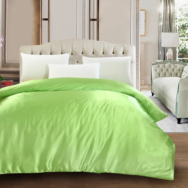Le Green High End Silk Satin Twin Queen King Size Quilt Cover Le Green High End Silk Satin Twin Queen King Size Quilt Cover Solid Color Comforter
