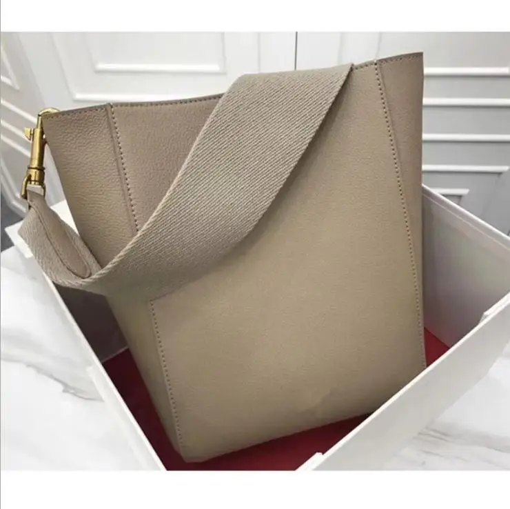 Женская сумка из натуральной кожи с широким ремешком, сумки через плечо для женщин, высокое качество, дизайн, модная женская сумка-тоут, кошелек для покупок - Цвет: Серый