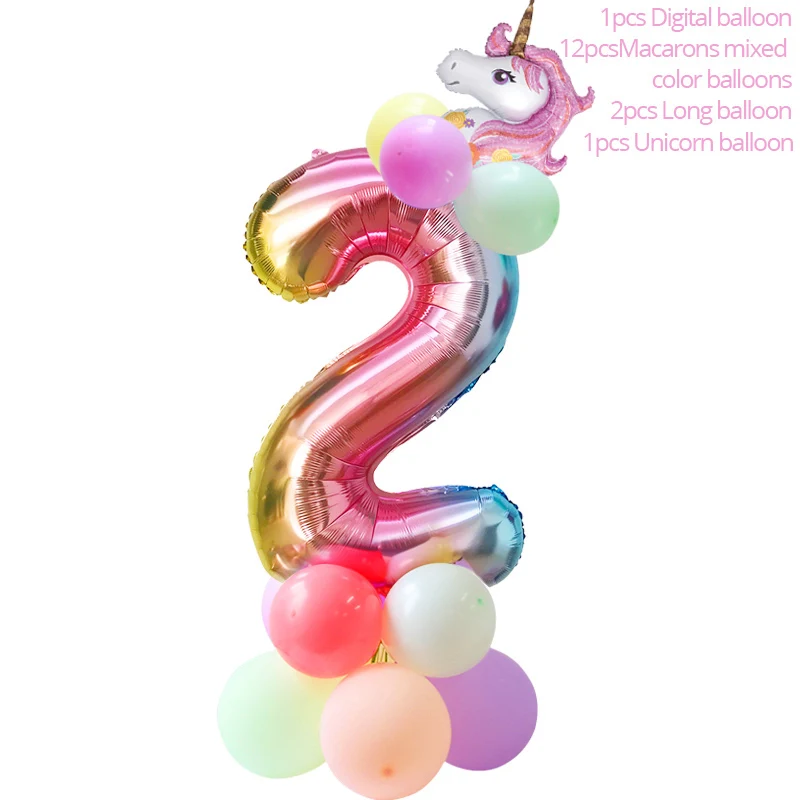 16pcs Balloon Set Единорог День Рождения декорации одноразовые набор столовых приборов Единорог шар чашки тарелки салфетки Дети День Рождения вечерние принадлежности - Цвет: 16pcs Balloon Set