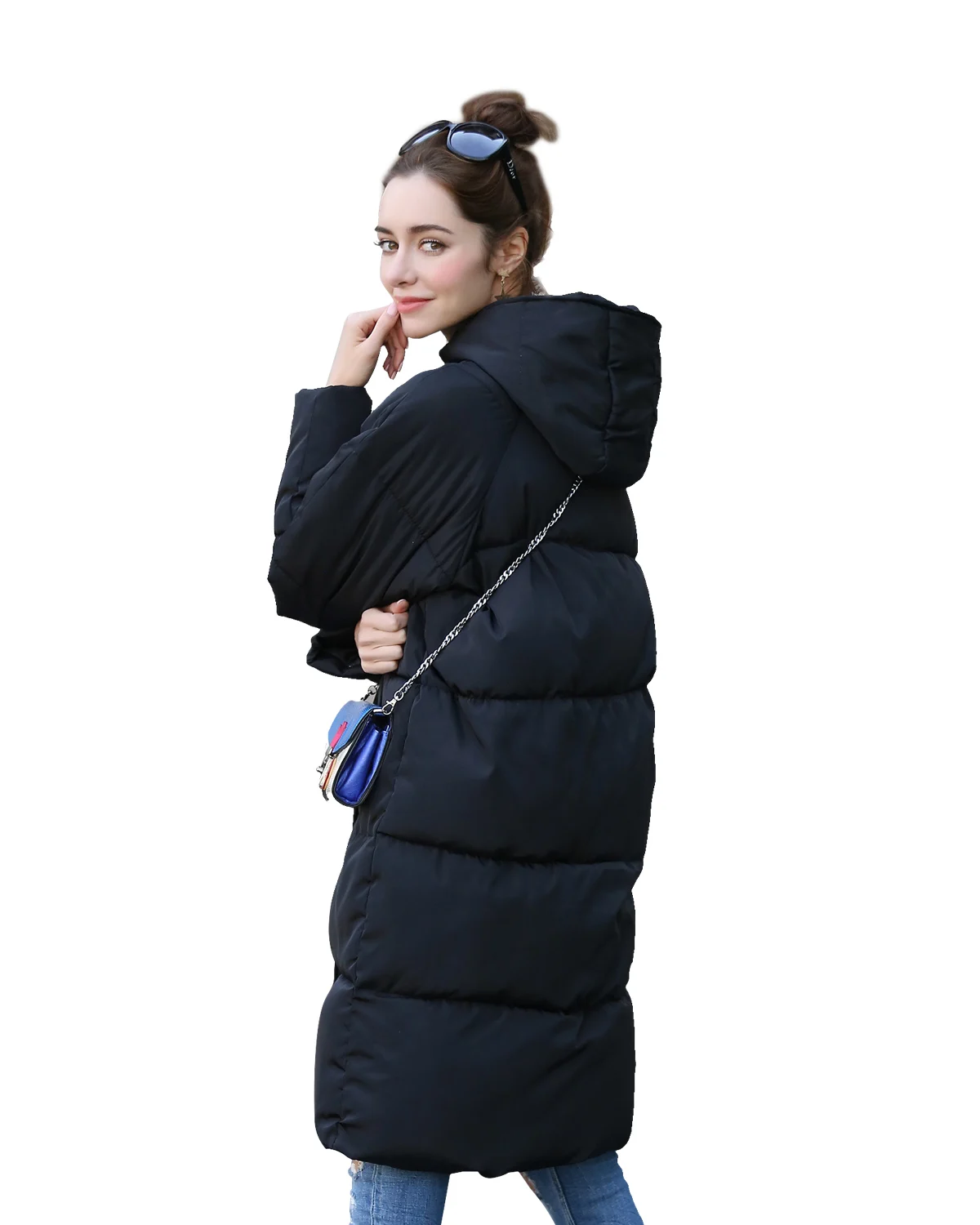 Capuche gray À Loose Kenancy Manches Black Manteaux Matelassée Long Fit Zipper Longues xIPaqPT