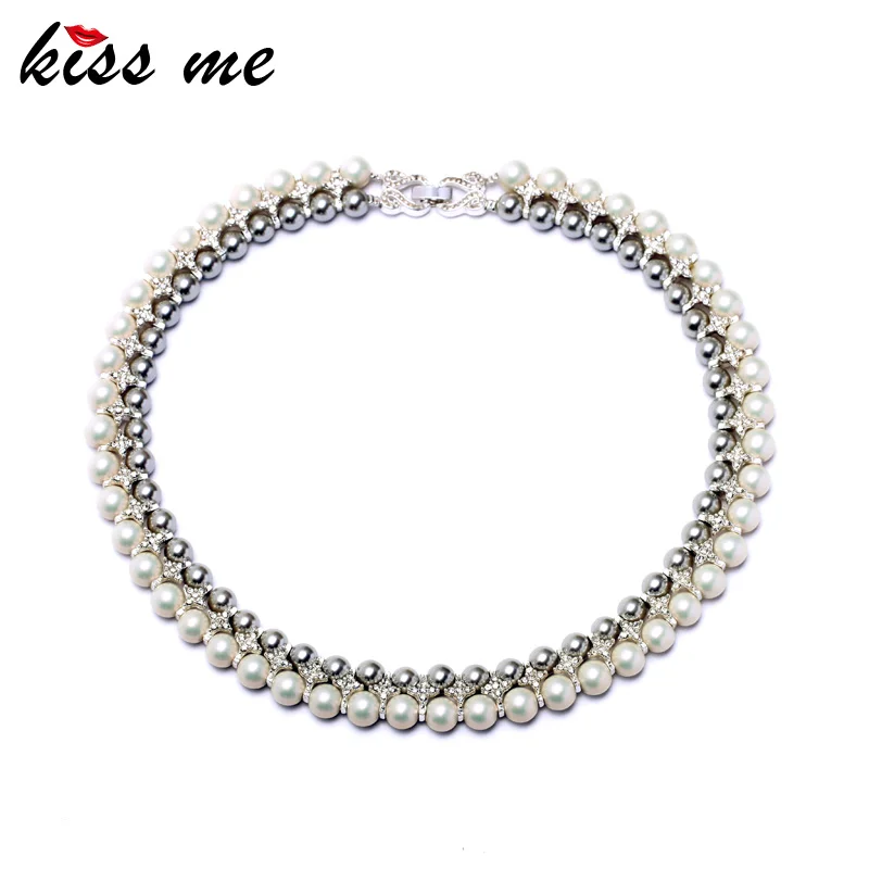 Noble Women Jewelry KISS ME New Fashion Double Layer Created Simulated Pearls Choker Necklace Factory Wholesale