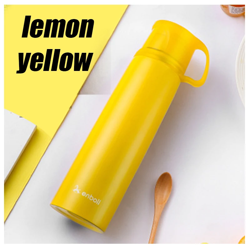 500 мл Термос нержавеющая сталь стакан Термос открытый термосы для детей Детские с термосом Крышка для чая Термочашка - Цвет: Lemon Yellow