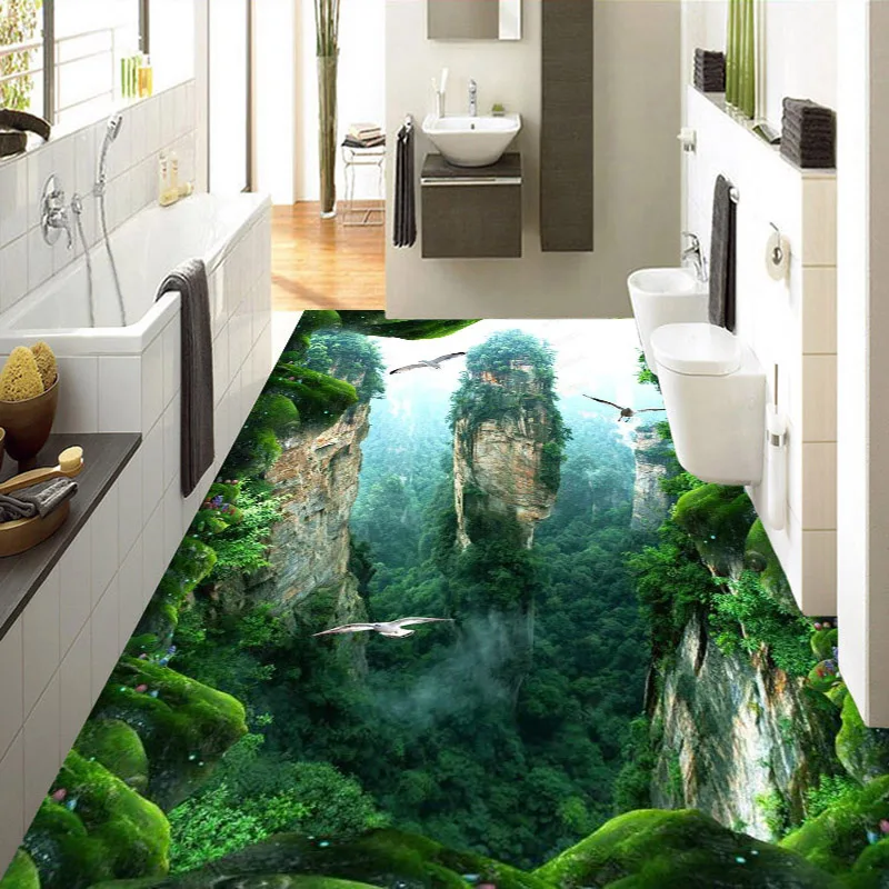 Custom 3D Mural Floor Wallpaper Cliff Scenery PVC Wear Waterproof For Bathroom 3D Floor Wall Stickers Vinyl Kitchen Wall Paper