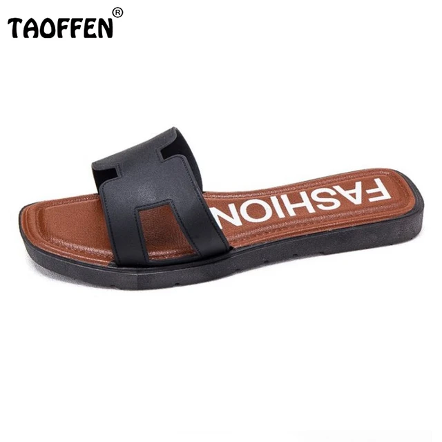 TAOFFEN Lady Flats Slippers Fashion Round Toe Women Flats Sandals Summer Leisure Summer Shoes Women Flats Sandals Size 36-40